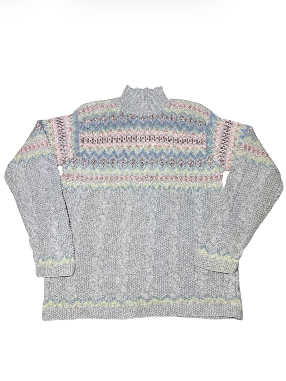 Vintage Jones New York Hand Knit Fair Isle Cable Sweater